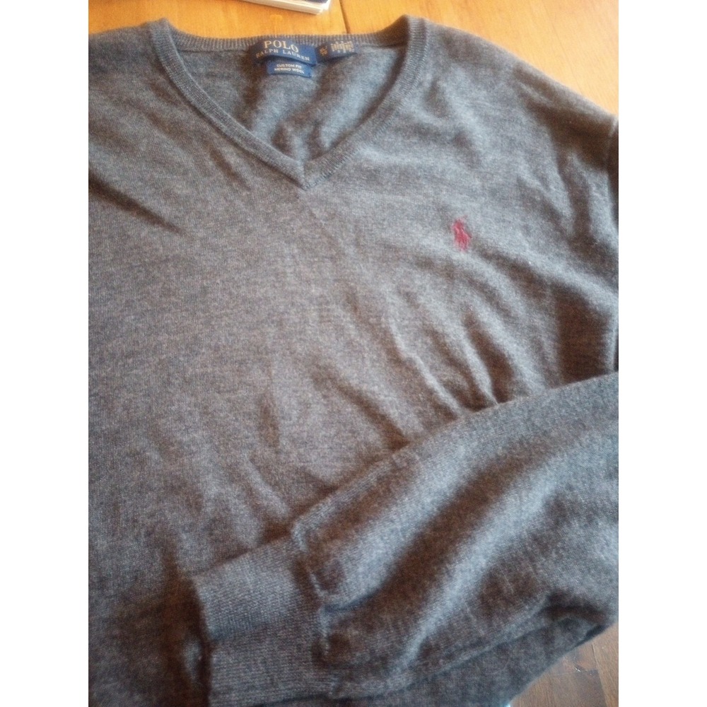 Polo Ralph Lauren Merino Wool Sweater Mens XL Gray V-Neck Long Sleeve‎